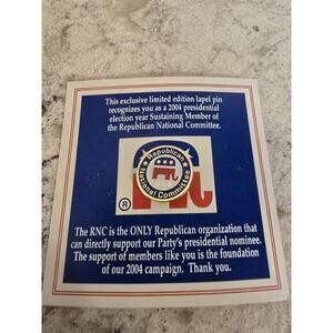 2004 Republican National Committee RNC Lapel Pin with Card